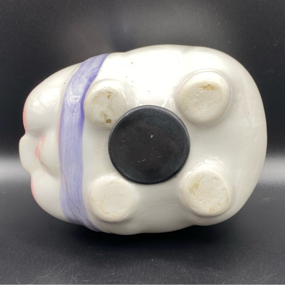 Vintage Ceramic Pig Piggy Bank Hand Painted Purple Pink Flowers And Bow - Picture 8 of 10